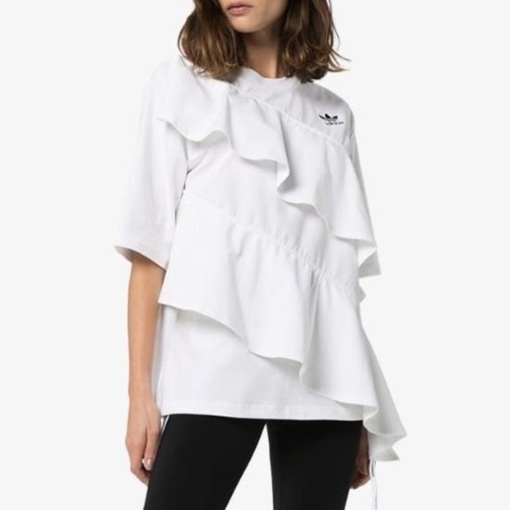 NWT!Adidas X J Koo Tiered Ruffle White Top - Picture 4 of 9
